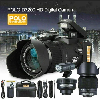 POLO D7200 HD Цифров Професионална камера 24X супер телефото обектив широкоъгълен Микро С Една Литиева батерия, Трехобъективная Външна камера