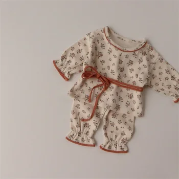 Комплекти дрехи за новородени момичета за пролет-есен в цвят Флора, тениска с дълъг ръкав + ластични панталони, комплекти от 2 теми
