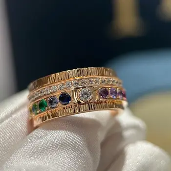 Пръстен с розови диамантен пръстен от истинско злато 18 Карата, Зелен Сапфир, цветни Сапфир, постепенно локация, Луксозен дизайн, годежен пръстен, подарък