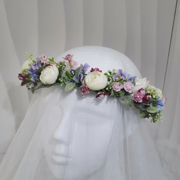 Сънливи цвете превръзка на главата, Сватбени аксесоари за коса, Дамски шапки, шапки за годеж, сватбена прическа, Цвете короната