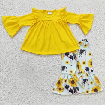 Нов дизайн, бутиков RTS, детски дрехи с подсолнухом, детски жълти разкроена панталони, комплект дрехи с принтом крави