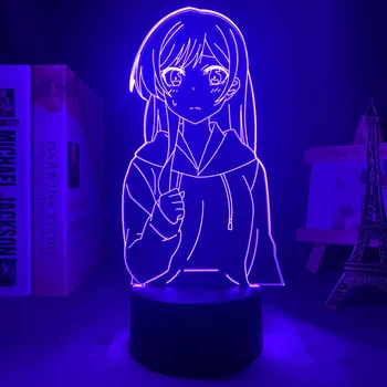 Led нощна светлина Аниме Kanojo Okarishimasu Chizuru Ichinose за Спални, Декоративен лека нощ, Подарък За Рожден Ден, 3D Настолна Лампа