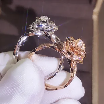 Сладко модно пръстен с много цветя, рози, луксозно дамско годежен пръстен цвят розово злато, реколта вечерни сватбени пръстени за жени
