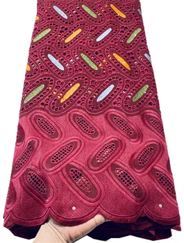 Най-новата африканска памучен лейси кърпа от мек воал с бродерия за шивашки рокли 5 ярда YLL4369 Вино