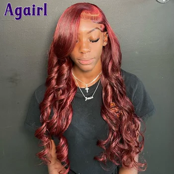 Каштаново-червени перуки на дантели с масова вълна на 13x4 13X6, Прозрачен Перука на дантели, тъмно-Червени перуки, изработени от човешка коса за черни жени