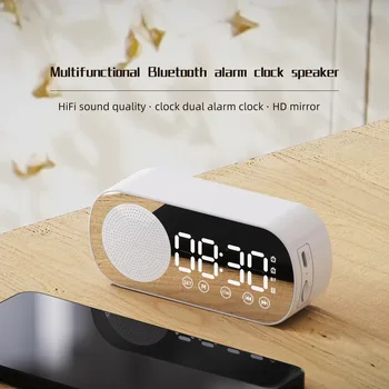 Безжични високоговорители Bluetooth Високоговорител часовници Двоен будилник Подкрепа TF карта Звукова лента Hi-Fi Музикална ковчег звукова панел Altavoz Bluetooth