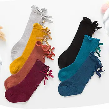 Пролетно-есенния период, нови памучни чорапи, бебешки чорапи с лък под формата на агарика за малки момичета, чорапи до коляното с лък в стила на ушите