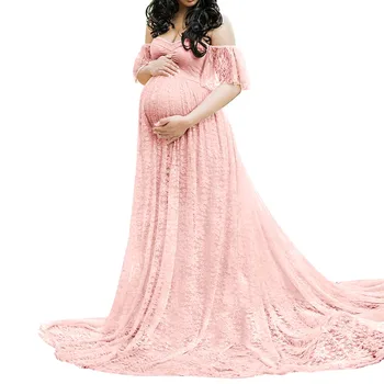 Дамско дантелено дълга рокля с къси ръкави за бременни, дрехи с цветове, с дълъг ръкав за фотосесия, рокли за бременни, Vestido