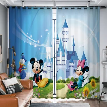 Плътни завеси Disney с Мики и Мини Маус, Сърца, любов, Красив декор и лесна инсталация на Спално бельо, Завеси на прозореца в хола
