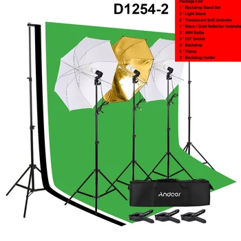 Комплект за фотография Andoer, комплект за фото студио, софтбокс, фон, рефлектор, поставка за чадър, поставка за крушки за фотография