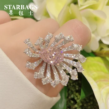 Пръстен от сребро S925 проба с высокоуглеродистым диамантен пръстен, Пръстен с розов диамант, Женски пръстен с капка вода в 3 карата, пръстен с розов диамантен пръстен, диамантен пръстен Pr