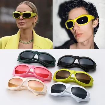 Cyber Y2K Слънчеви Очила Женски Пънк Мода Геометрични Слънчеви Очила С Аромат на Мъжки Луксозни Маркови и Дизайнерски Очила на пури в ограничени бройки Готически Нюанси