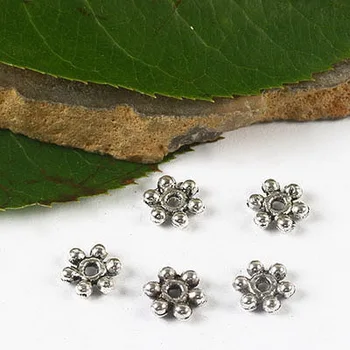 100шт 6,2 мм тибетски сребърни мъниста-разделители във формата на цвете маргаритки H2758 Мъниста за бижута