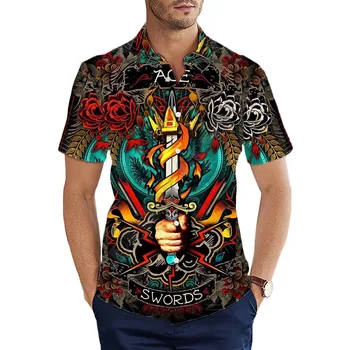 Мъжки хавайска риза в стил харадзюку с къси ръкави, нова риза с 3D принтом, лятна забавна плажна ежедневни риза, най-003