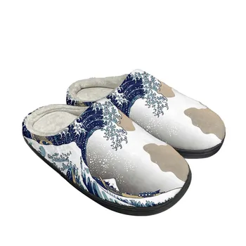 Горещи мультяшные чехли Great Wave Off Kanagawa, обичай, мъжки и дамски сандали, плюшен ежедневни топли обувки, чехли термоудобные