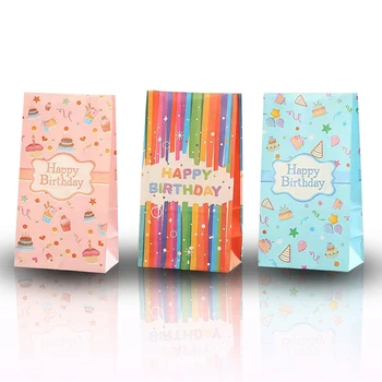 10шт Розово-синята подарък честит Рожден Ден, Украса от крафт-хартия, опаковки за шоколадови бонбони и бисквити, детски торбички за опаковане на продукти за рожден Ден