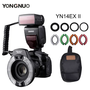 Yongnuo YN14EX II макросветодио дныйСветодиодная Пръстеновидна Светкавица M TTL Светкавица с 4 Преходни пръстени за Цифров огледално-рефлексен фотоапарат Canon 5D4 1DX2 5Dsr 750D 6d2
