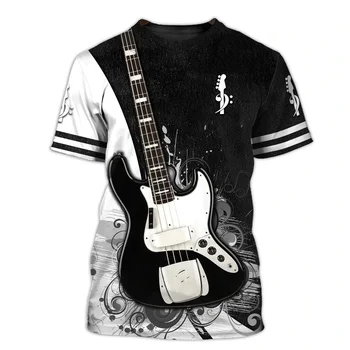 Летни мъжки тениски с образа на китара, 3d Модерна музикална тениска, пуловер с къс ръкав и кръгло деколте, потник в стил рок, хип-хоп, дрехи оверсайз
