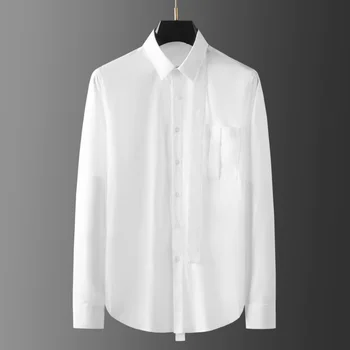 Minglu Бели Мъжки Ризи са С Високо Качество С Дълъг Ръкав И Един Джоб, Ежедневни Мъжки Ризи, Модни Обикновена Вечер на Мъжки Ризи 3XL