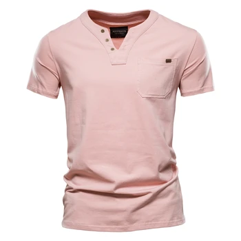2023 Лятна памучен тениска с високо качество, мъжки однотонная дизайнерска тениска с V-образно деколте, ежедневни класически мъжки дрехи, блузи, тениски за мъже