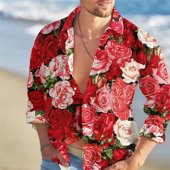 Мъжка риза 2023 година, моден тренд, с цвят на рози, модел, графика HD, ежедневни градинска мъжки дрехи на открито, на новост на пролетта и лятото