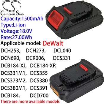 Камерън Китайско-итиевый батерия 1500 ма 18,0 за DeWalt DCF813N, DCF813S2, DCF815, DCF815D2-QW, DCF815N, DCF815S2, DCF885N, DCHJ060