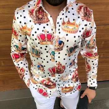 Однобортная мъжка риза в стил мозайка с ревери и дълги ръкави, пролетно-лятна бизнес ежедневни модерна риза с права тръба, топ