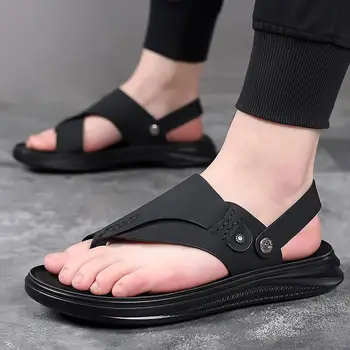 Мъжки сандали 2023, Летни нови ежедневни спортни римски кожени сандали с мека подметка, улични чехли за шофиране