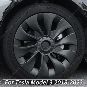 Капачката на главината на колелото на автомобил, 18-инчов капачка с пълно покритие, черни декоративни аксесоари за автомобили за Tesla Model 3 2018 2019 2021 2022 2023