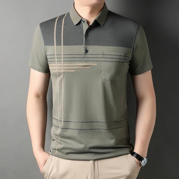 Висококачествена 2023new мъжка риза с къси ръкави на средна възраст с къс ръкав, лятна тениска с ревери и истински джоб, бизнес и ежедневни риза Paul