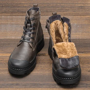 Мъжки зимни обувки от естествена телешка кожа, топли нескользящие зимни обувки от естествена кожа, марка памучен обувки за мъже