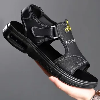 Летни нови ежедневни сандали от естествена кожа 2023, мъжка мода, градинска и плажна обувки, удобни универсални меки сандали нескользящие