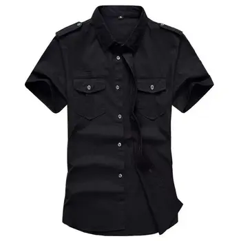 Военна риза Мъжки ризи Ежедневния стил, Модни дрехи памук с къс ръкав ретро Реколта обикновен черен Лекота на Директна доставка