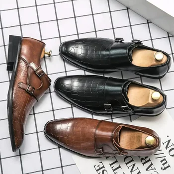 Кожени Мъжки обувки Бизнес Официалната облекло Casual мъжки Костюм в Черно и кръгло цвят, С мека Подметка От мека кожа Кума на Сватбата Младоженецът