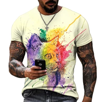 Мъжка тениска с принтом котка, колибри, пират, ръчно рисувани любимци, градинска дрехи с голям размер и в нов стил