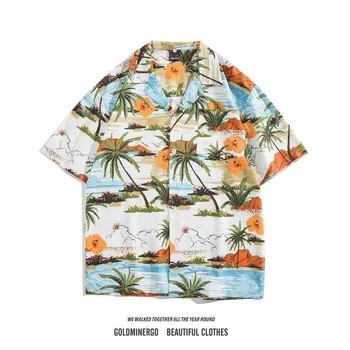 мъжки летни ризи с цветен модел в елегантен ретро стил, резервен чифт дрехи ropa, ризи за мъже