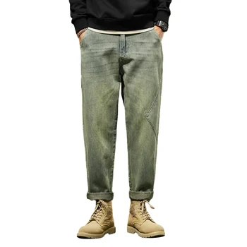 Дънки за мъже свободен, намаляване, ретро-сини, 2023, есенни широки панталони, дънкови панталони в корейски стил, модни мъжки широки панталони със странични джоб