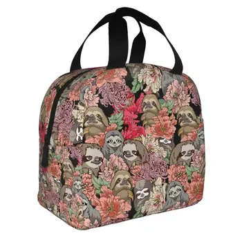 Чанта за обяд с флорални принтом и ленивцами за жени, термоохладитель, водоустойчива чанта-тоут за пикник, камуфляжная оксфорд чанта, чанти за съхранение на храни