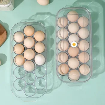 Полезен органайзер за яйца, Штабелируемый кутия за съхранение на яйца, Фланец, с Голям капацитет, 16 мрежи, Огнеупорни тава за яйца