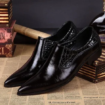 Летни Мъжки обувки в бизнес стил, Черни Обувки от Естествена Кожа С Остър Чучур във Формата на Главата на Дракона, Трендови Вечерни Сватбени Обувки D2H5