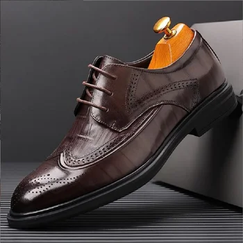 Мъжки обувки-oxfords от естествена кожа, класически маратонки дантела, удобна за ежедневно ръчно изработени обувки за мъже, бизнес офис D2A17