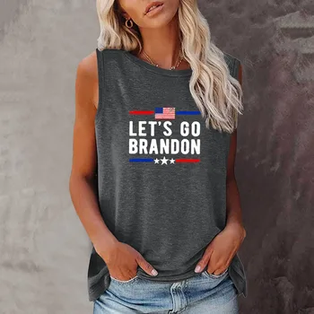 Seeyoushy, тениска Let ' s Go Brandon с принтом на американското, Лятна Дамска Мода тениска без ръкав, с кръгло деколте, ретро топ в стил Харадзюку