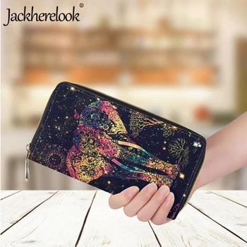 Jackherelook/ Женски модерен луксозен кожен портфейл, нов държач за банкови карти в полинезийски стил слон, госпожа чантата за пазаруване, парична чанта