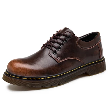 Обков за мъжки обувки пролет есен нова голяма кръгла глава с черна естествена кожа, мъжки обувки британски свободно време кожени обувки M952