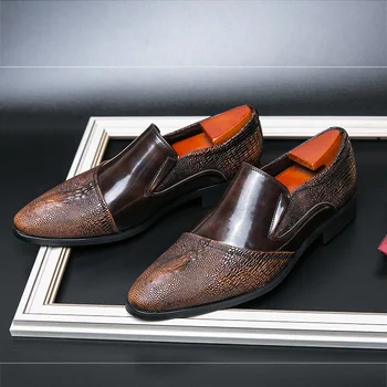 Кафяви класически мъжки модел обувки с остри пръсти, Големи размери 48, Кожени лоферы, Мъжки Ежедневни Офис обувки Без закопчалка, мъжки zapatos hombre vestir