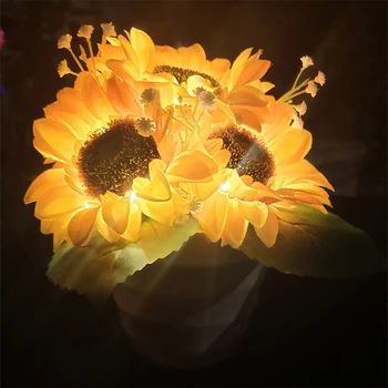 Led нощна светлина с цветя, Изкуствени цветя слънчоглед, настолна лампа с захранван от USB/батерията, подаръци за партита, начало декор за хола, кабинета