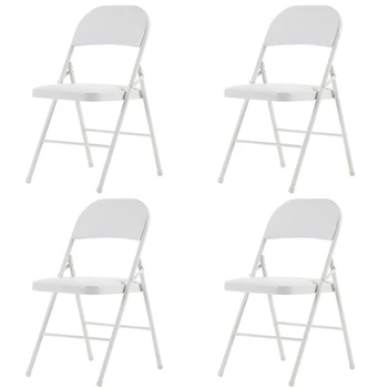 4 бр. Елегантни сгъваеми столове от желязо и PVC за конференции и изложби в бял цвят
