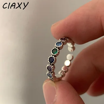 Кръгли пръстени сребрист цвят CIAXY за жени, с темперамент, однорядные цветни циркониеви модни годежни пръстени, ретро бижута