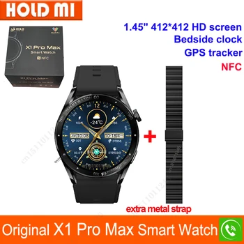 Новите смарт часовници X1 Pro Max мъжки 128 м 1,45 инчов сензорен екран, NFC Спорт фитнес GPS тракер Bluetooth предизвикателство смарт часовници Android и IOS
