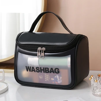 Прозрачни дамски козметични чанти от PVC, водоустойчив пътна косметичка, прозрачен Органайзер за тоалетни принадлежности с цип, Кутия за съхранение на козметиката